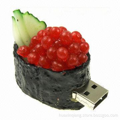 Sushi-shaped USB Flash Disk, 128MB-64GB Capacities, Logo Design, Soft PVC, 5 Years Warranty, USB 2.0